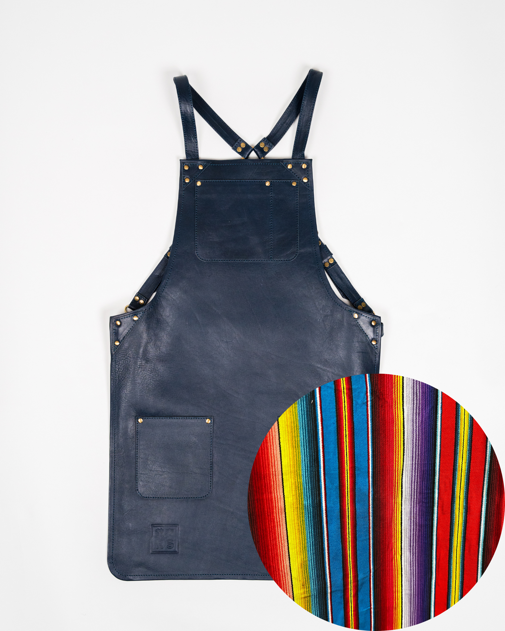 Navy Leather Apron - Mexican Stripes