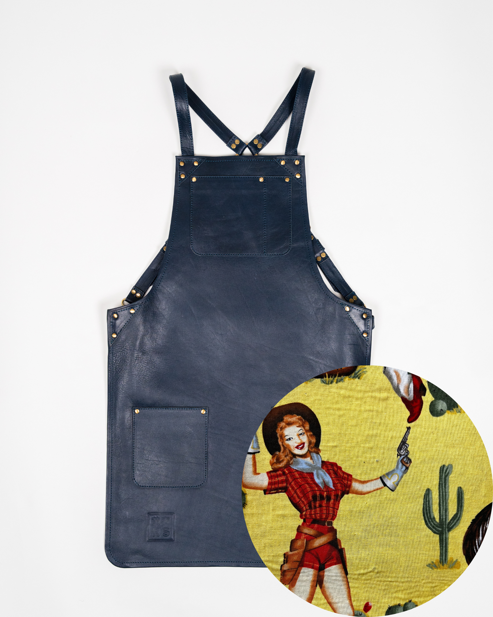 Navy Leather Apron - Cow Girls