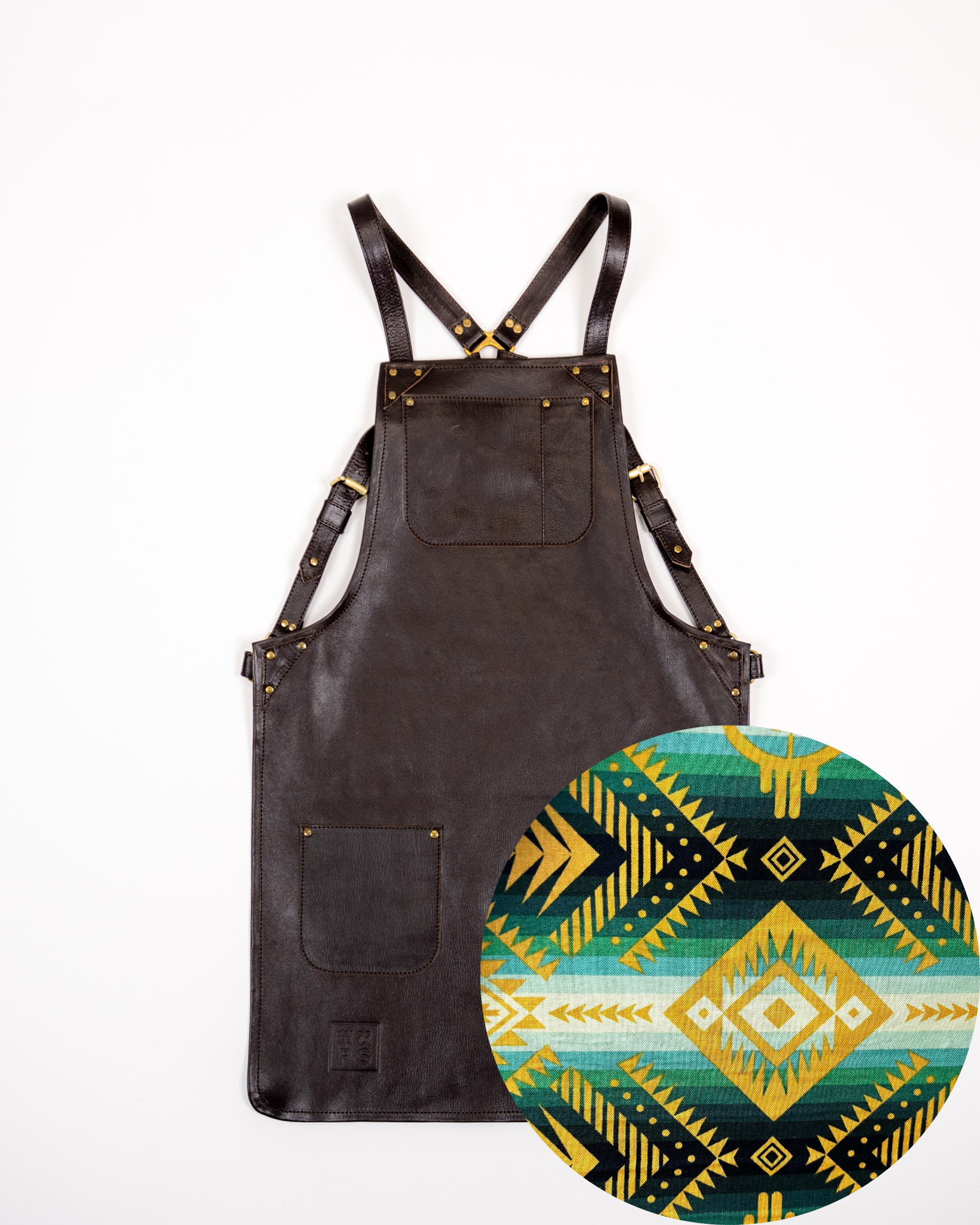 Brown Leather Apron - Green Mexian