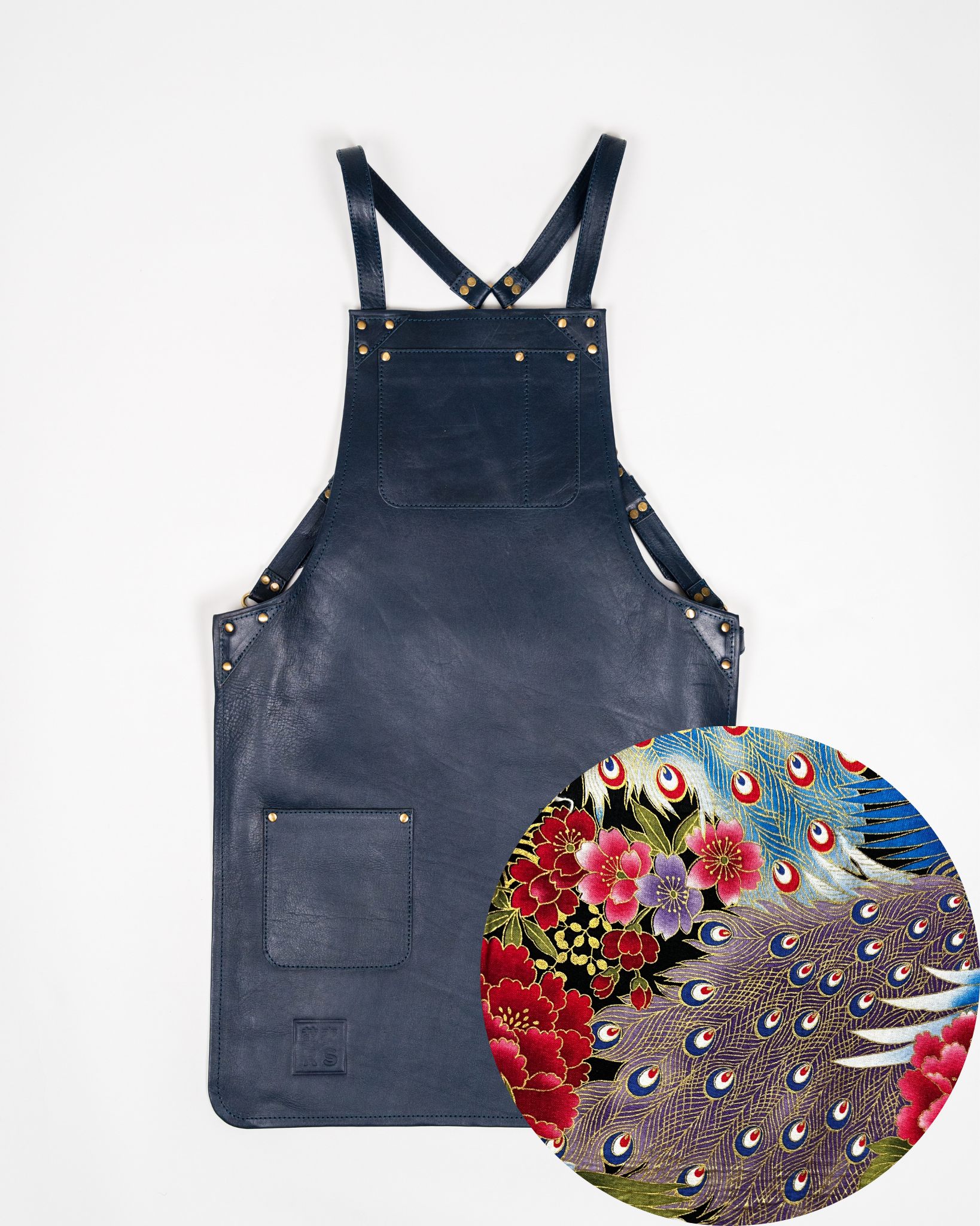 Navy Leather Apron - Japanese Florals