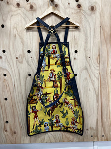 Navy Leather Apron - Yellow Cowgirls