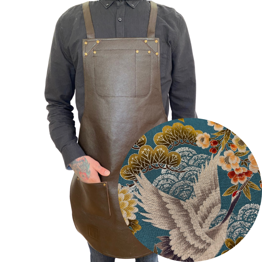 Brown Leather Apron - Japanese Birds and Floral