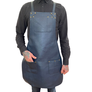 Navy Leather Apron - Red Crane
