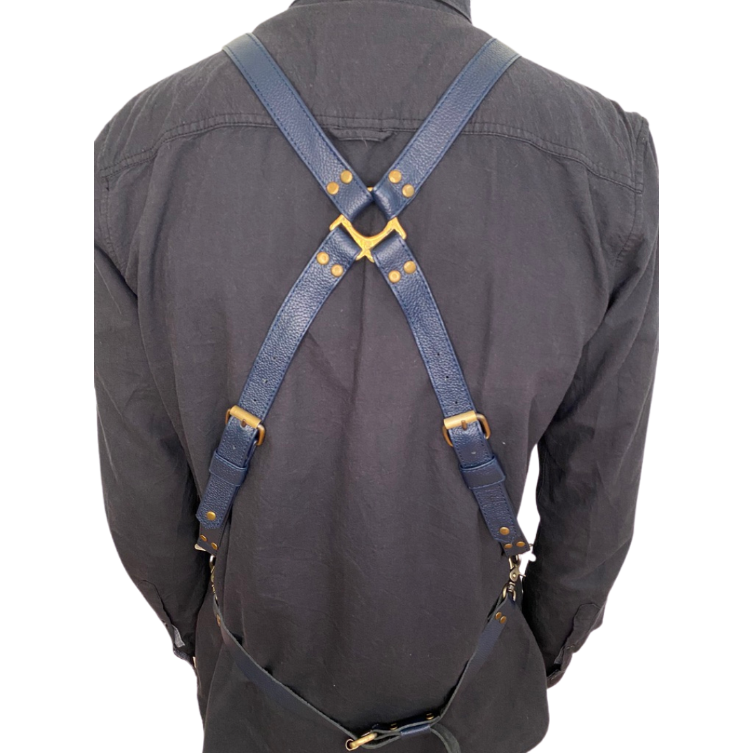 Navy Leather Apron - Brown Aztec